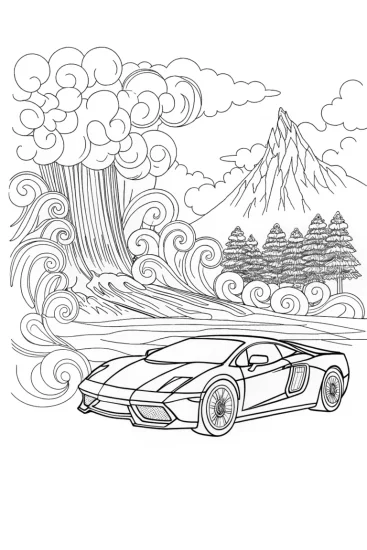 A coloring page of Lamborghini Racing Through the Elements Coloring Page