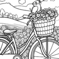 Whimsical Bicycle with Squirrel and Bird Coloring Page