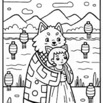 Demon Slayer and Wolf Spirit Coloring Page
