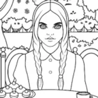 Wednesday Addams Hosting a Mysterious Black Cat Tea Party