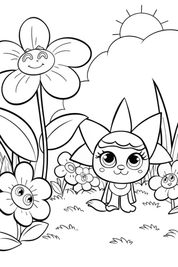 A coloring page of Kuromi’s Garden of Mischief Coloring Page