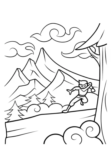 A coloring page of Ninja Adventure in the Mystic Mountains Coloring Page