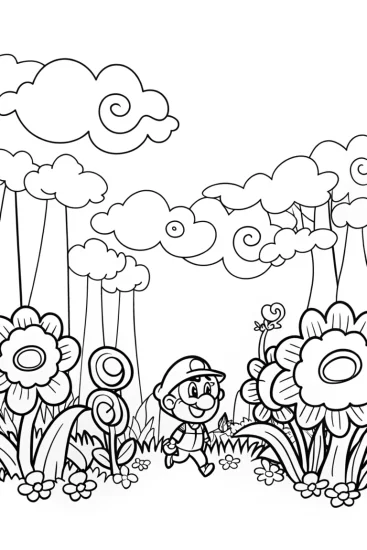 A coloring page of Mario’s Magical Garden Coloring Page