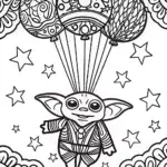 Baby Yoda’s Cosmic Balloon Adventure Coloring Page
