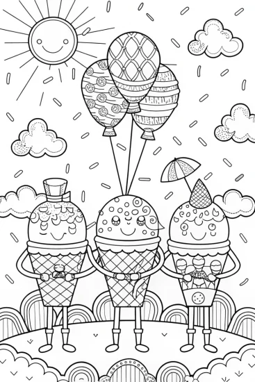 A coloring page of Ice Cream Parade Coloring Page