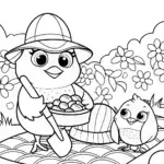 Chickens on a whimsical treasure quest coloring page