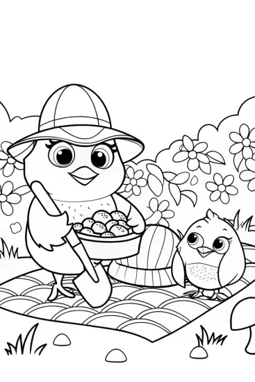 A coloring page of Chickens on a whimsical treasure quest coloring page