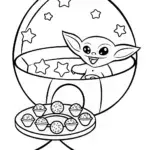 Baby Yoda’s Cosmic Snack Time Coloring Page