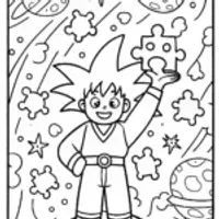 Goku’s Cosmic Puzzle Adventure Coloring Page