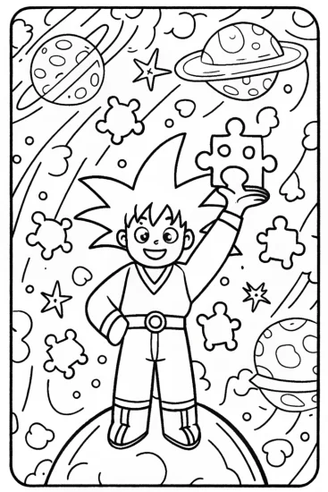 A coloring page of Goku’s Cosmic Puzzle Adventure Coloring Page