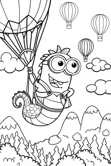 A coloring page of Minion’s Balloon Adventure Coloring Page