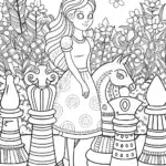 Alice in the Enchanted Chess Garden Coloring Page