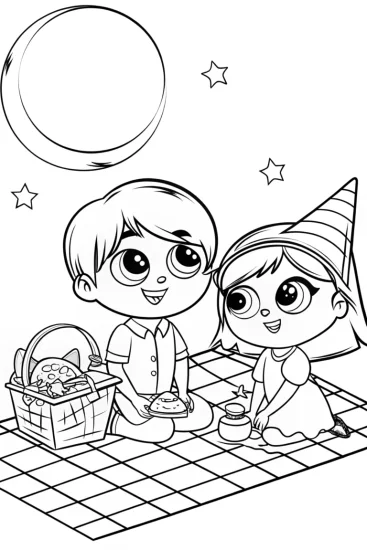 A coloring page of Summer Stars Picnic Coloring Page