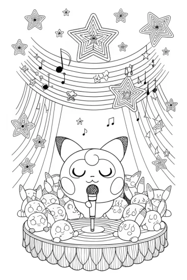 A coloring page of Jigglypuff’s Magical Concert Coloring Page