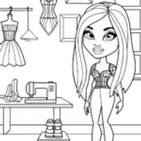Bratz Dolls at the Fashion Workshop Coloring Page