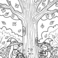 Whimsical Witches’ Autumn Gathering Coloring Page