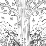 Whimsical Witches’ Autumn Gathering Coloring Page
