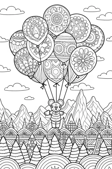 A coloring page of Mickey Mouse’s Dreamy Balloon Adventure Coloring Page