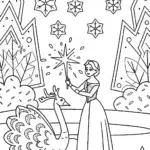 Elsa’s magical ice sculpture garden coloring page