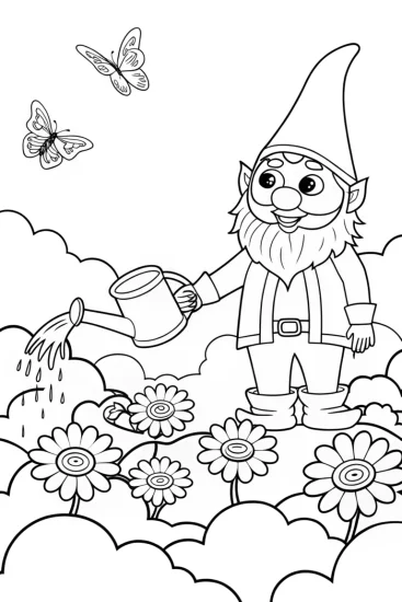 A coloring page of Gnome’s Sky Garden Adventure Coloring Page