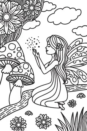 A coloring page of Garden of Dreams Fairy Coloring Page