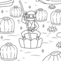 Ninja at the Floating Lantern Festival Coloring Page