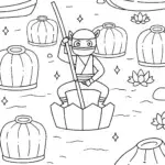 Ninja at the Floating Lantern Festival Coloring Page