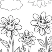 Flower Friends on a Windy Day Coloring Page