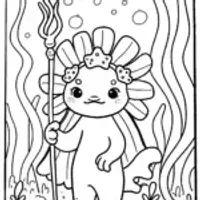 Axolotl Garden Guardian Coloring Page