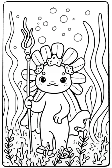 A coloring page of Axolotl Garden Guardian Coloring Page