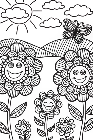 A coloring page of Flower Friends Parade Coloring Page