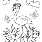 Flamingo Fiesta in a Tropical Garden Coloring Page