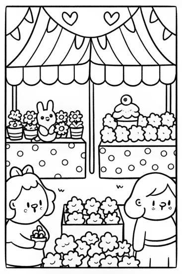 A coloring page of Heartflower Bazaar Coloring Page