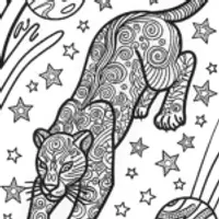 Black Panther in a Cosmic Dance Coloring Page