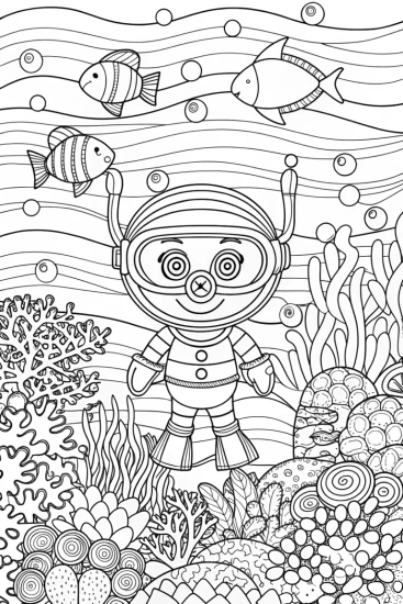 A coloring page of Huggy Wuggy’s Scuba Splash Coloring Page