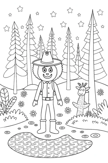 A coloring page of Huggy Wuggy’s Enchanted Forest Adventure Coloring Page