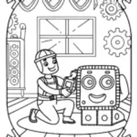 Blippi’s Robot Repair Adventure Coloring Page