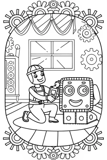 A coloring page of Blippi’s Robot Repair Adventure Coloring Page