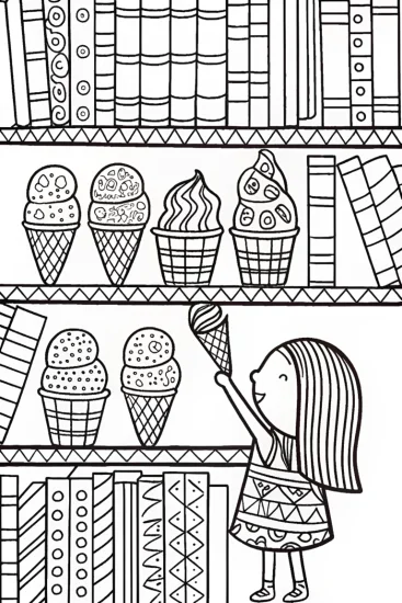 A coloring page of The Ice Cream Library Adventure Coloring Page