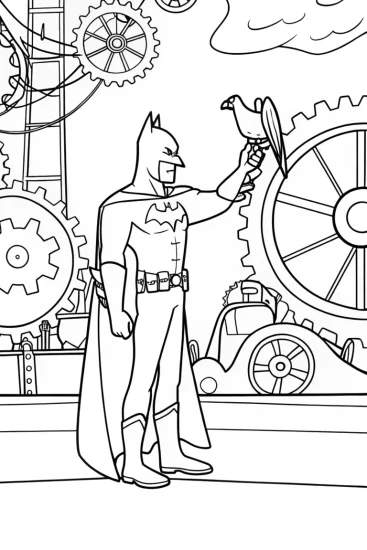 A coloring page of Batman and the Clockwork Ravens Coloring Page