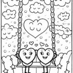 Heart Characters on a Swing Coloring Page