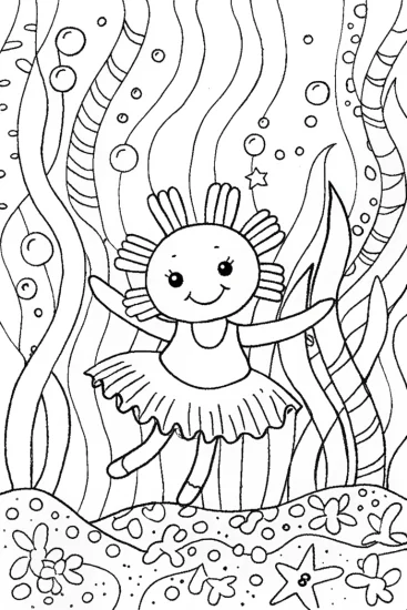 A coloring page of Axolotl’s Underwater Spellbinding Dance Coloring Page