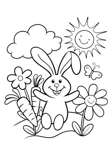 A coloring page of Bouncy Bunny and the Colorful Carrots Coloring Page