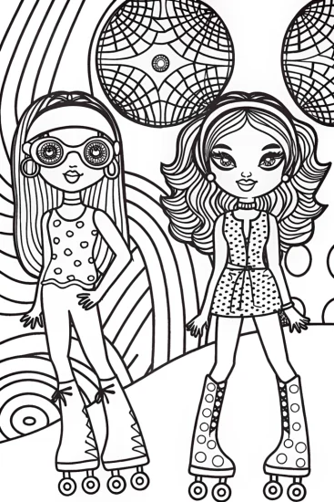 A coloring page of Bratz Dolls Roller Disco Coloring Page