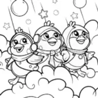 Chickens on a Cloudy Adventure Coloring Page