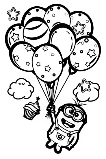 A coloring page of Minion’s Dreamy Balloon Adventure Coloring Page