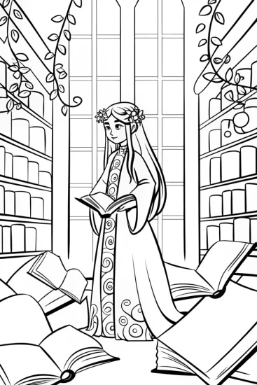 A coloring page of Lira the Fairy Librarian Coloring Page