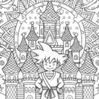 Goku’s Cosmic Castle Adventure Coloring Page