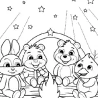 Rainbow Friends Under the Starry Sky Coloring Page