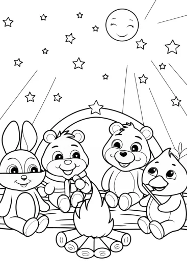 A coloring page of Rainbow Friends Under the Starry Sky Coloring Page